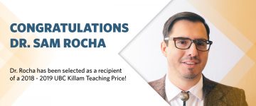 Dr. Sam Rocha Awarded UBC Killam Teaching Prize