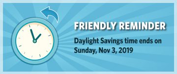 Daylight Savings Ends Nov 3, 2019