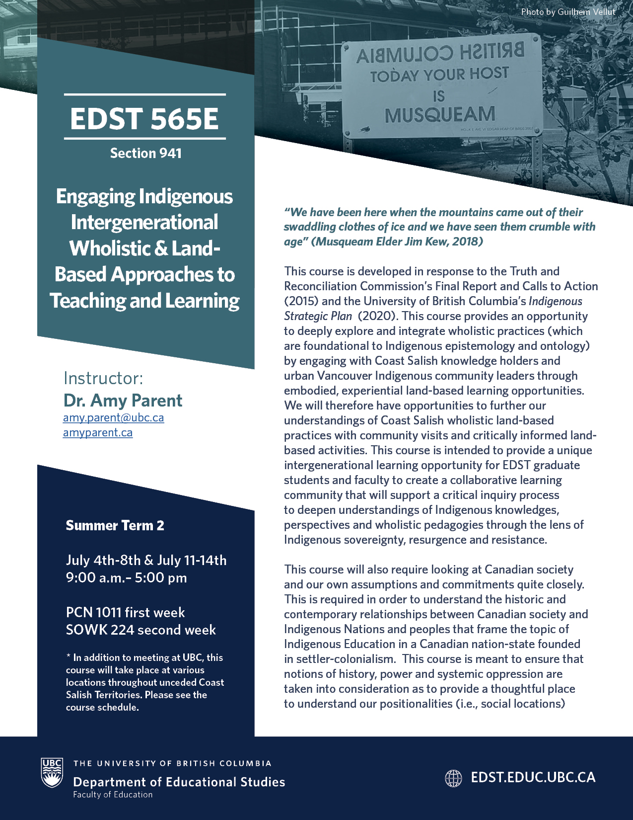 EDST 565: Engaging Indigenous Intergenerational Wholistic & Land-Based  Approaches to Teaching and Learning - Department of Educational Studies