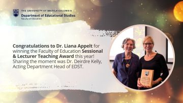 Dr. Liana Appelt – the Faculty of Education Sessional & Lecturer Teaching Award